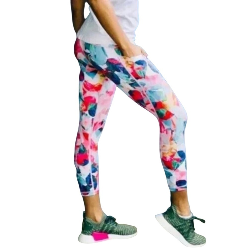 Colorful Abstract Print Leggings Zyia Rainbow floral capri leggings 6-8 pant gym